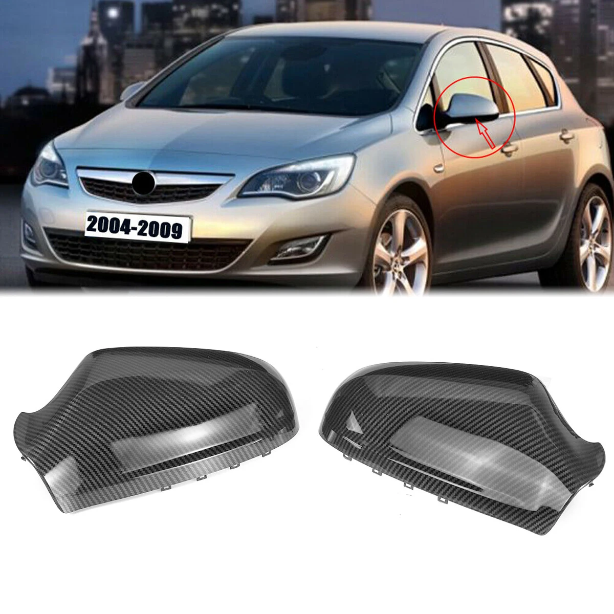 Black Carbon Fiber Look Rear View Side Mirror Cover Cap Case Replacement For Opel Vauxhall Astra H 2004-2013 Car Styling