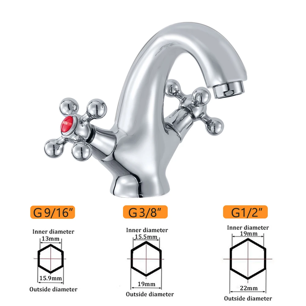 Imagem -02 - Mynah Dual Handle Basin Faucet Cromado Banheiro Torneiras de Água Fria e Quente Misturador de Água de Furo Único