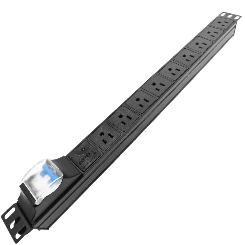 

Network Rack SPD PDU Power Strip 3500W 9 US Socket 16A Circuit Breaker 2Meters Extension Cord Aluminium Alloy Shell