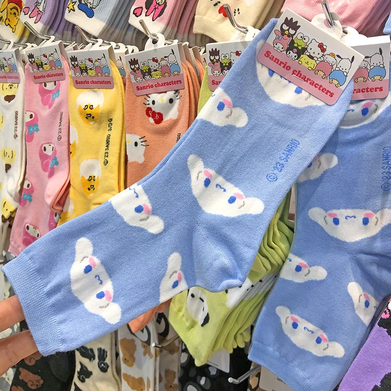 Kawali Sanrio Hellokitty Kuromi My Melody Cinnamoroll Pochacco Gudetama Cotton Socks Leisure Cute Cartoon Birthday Girls Gift