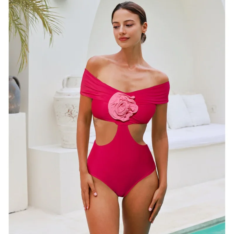 One Piece Swimsuit For Women European And American Swimsuit Flower Decoration Hollow One-piece Swimsuit Suit Women
