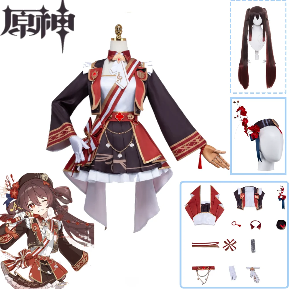 

Genshin Impact FES HuTao Cosplay Costume Red Lolita Dress with Traditional Styl Set Hat Accessories for Anime Role Play Outfit