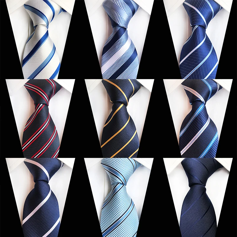 

Casual Striped Neckties Men White Blue Business Formal Suit Tie Gravata Polyester Woven Pattern Wedding Party Silk Ties for Men