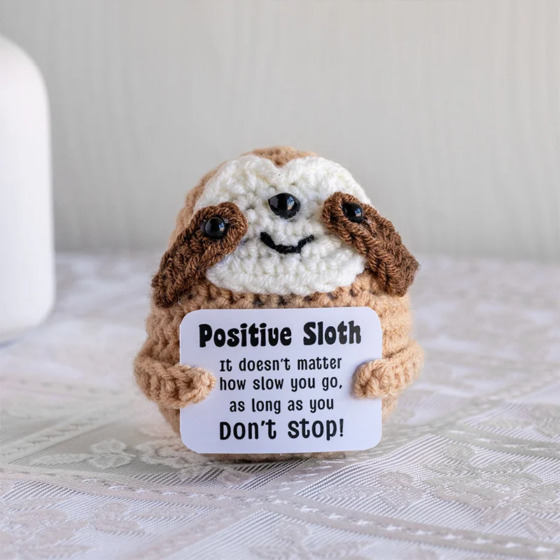 Inspirational Positive Crochet Sloth - Handmade Little Reminders Emotional Uplifting Support Mental Health Knitted Sloth