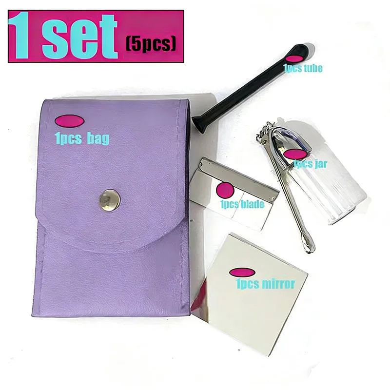 Purple Luxury Pouch PU Leather Travel Portable With Cutting Blade Smoking Accesion Outdoor Gift Bag Box Set5pcs view 3