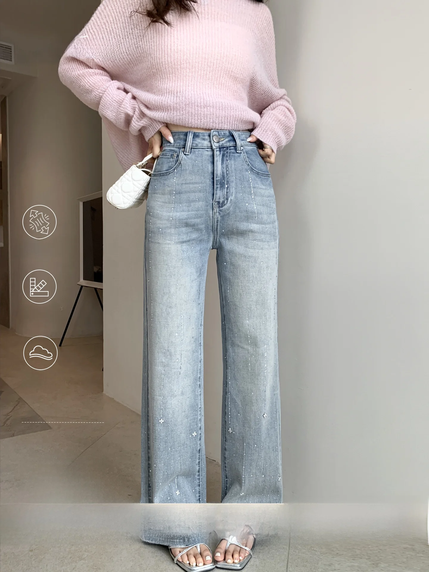 

High Waist Straight Leg Light Wa Wide Leg Jeans Women's Spring New Sle Comfortable Breathable Soft Cotton Denim Pants