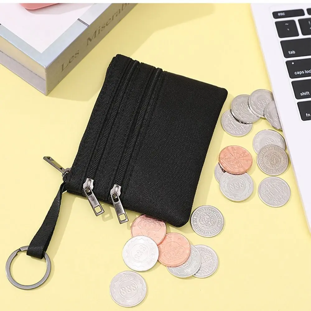 Retro Korean Style Ox Cloth Coin Purse Double Zipper Canvas Small Item Bag Coin Purse Wallet Card Storage Bag Women