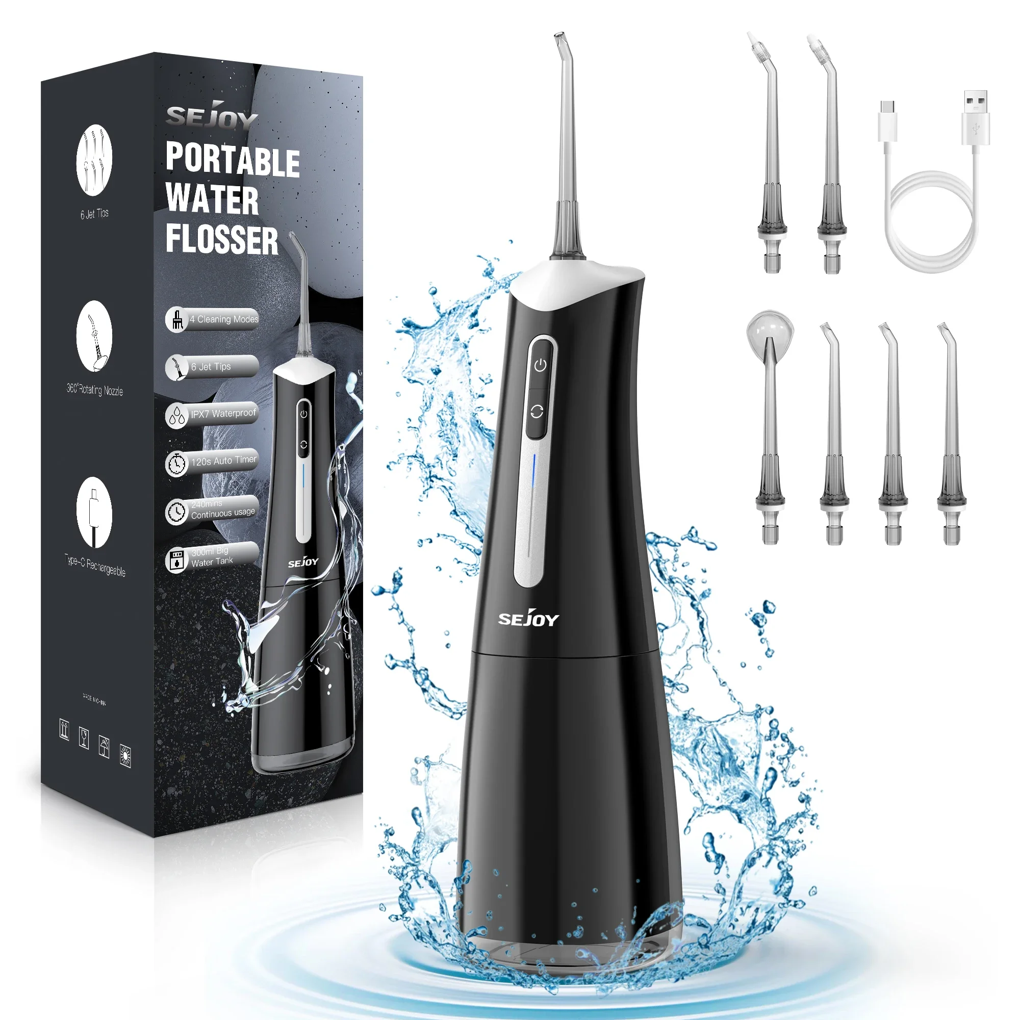 

Water Dental Flosser Professional Irrigator for Dental with 8 Tips 4 Modes 310mL Large Capacity Portable Cordless Water Pick