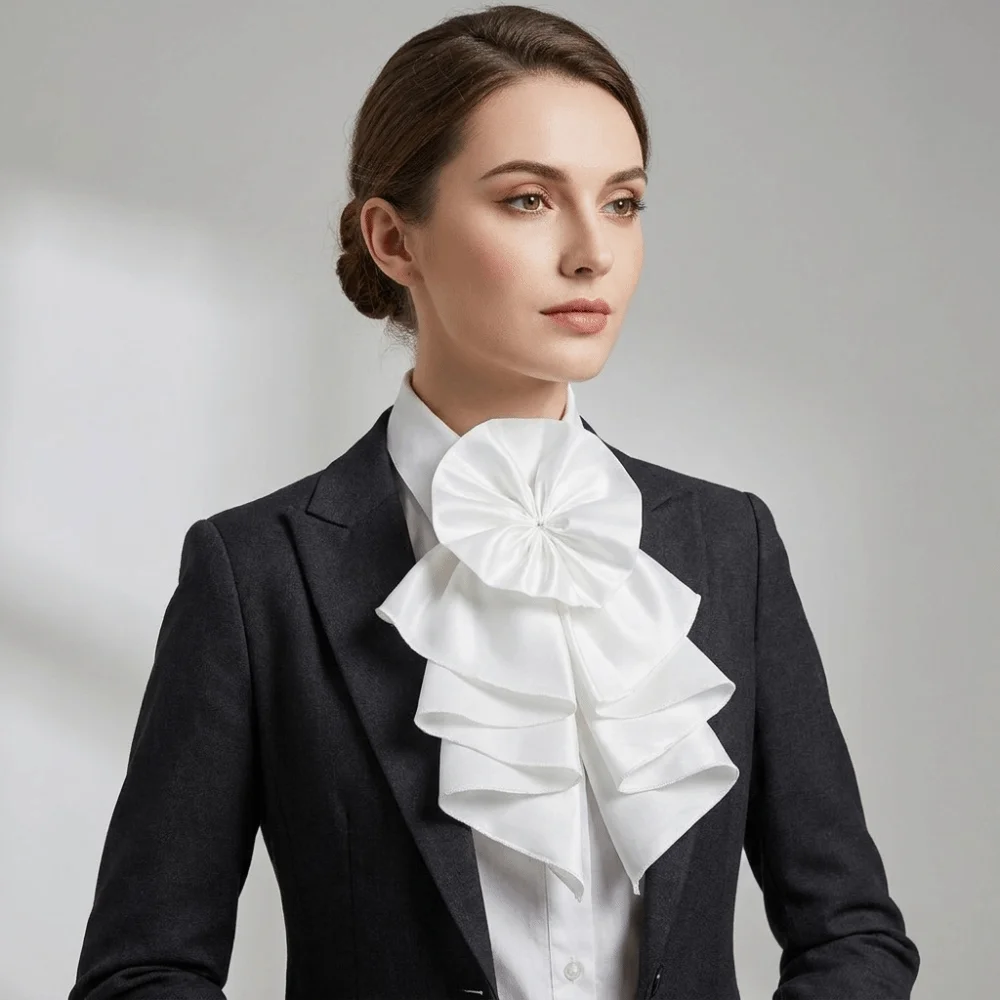 Layered Decor Detachable Ruffled Collar Large Bow Adjustable Fake Collar Polyester Chic Blouse Decorative Collar Daily Wear