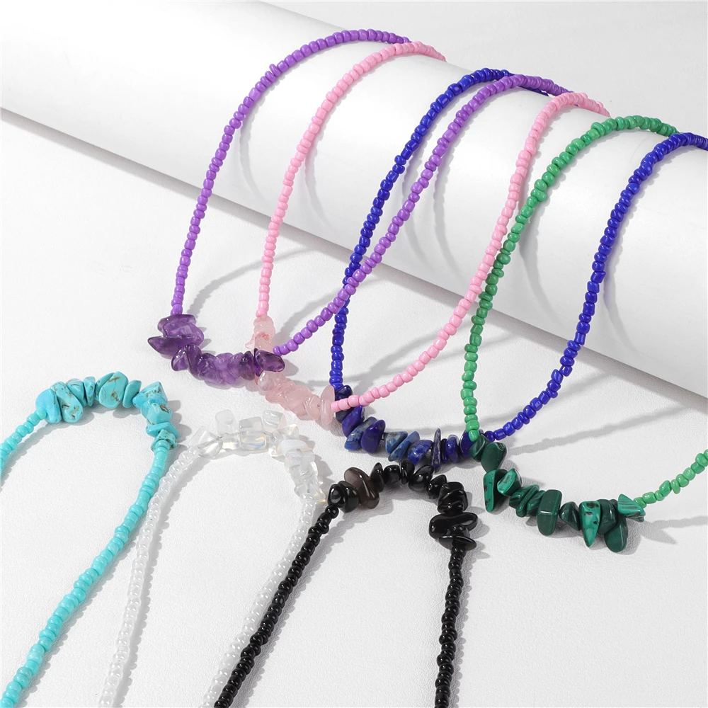 Trend kleine Perlen Halskette Mode unregelmäßige Chips Stein Halskette für Frauen Schmuck handgemachte weibliche Hals reifen Böhmen Party