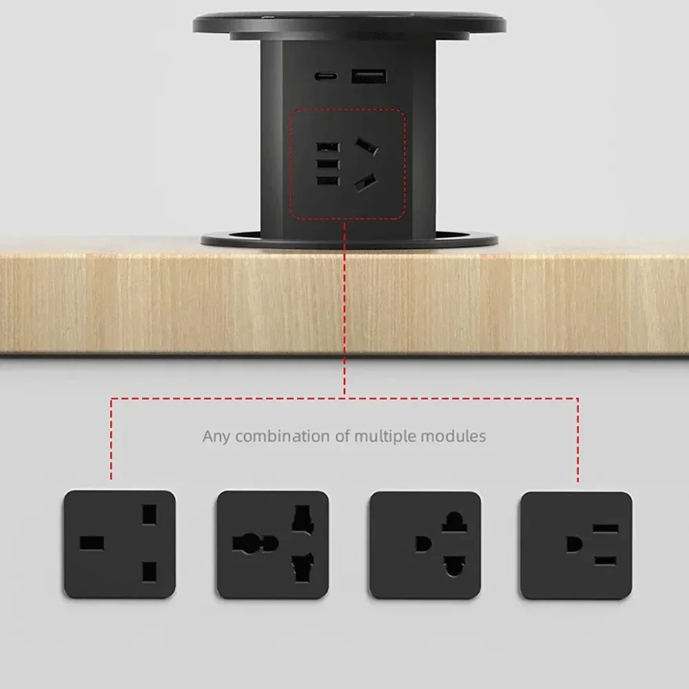 Imagem -03 - Tomada de Elevação Hidráulica Inteligente Tomada Escondida Carregamento sem Fio Desktop Outlets Usb Tipo-c Classificação Ip55 Universal Eua Reino Unido tl cn