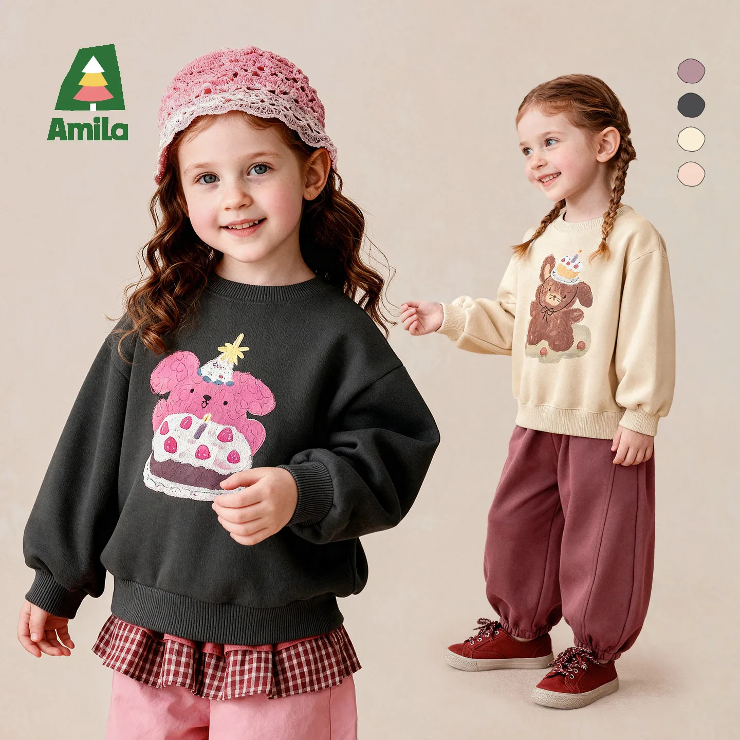 Amila 2026 Autumn New Kids Sweatshirt Comfortable Skin Friendly Simple Casual Daily Fashion Soft Cozy Long Sleeve Top Wear