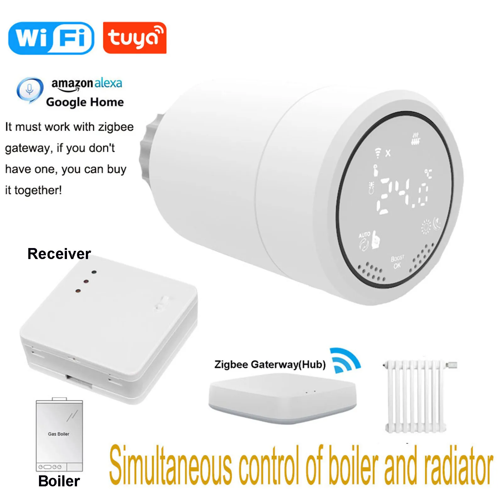 Cenbey Tuya zigbee smart life thermostat zigbee Termostato inteligente Tuya Zigbee Controla Simultáneamente Caldera y Radiador Termostato