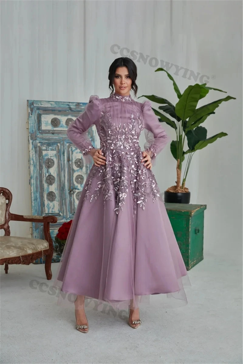 

Satin Tulle Appliques Muslim Evening Gown Islamic Long Sleeve Hijab Formal Party Dresses Women Arabic Dubai Robe De Soiree