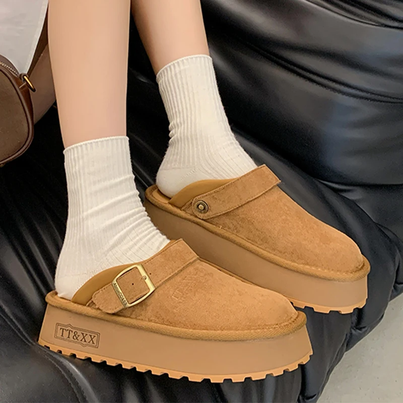 

Flats Women's Slippers Platform Suede Slingback Mules Shoes for Woman Fashion Sandals Autumn 2025 New Trend Zapatillas De Mujer