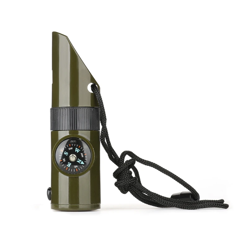 Outdoor professional 7-in-1 rescue whistle SOS Emergency Rescue cheerleading whistle with compass thermometer