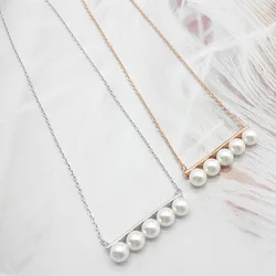 KURSHUNI Balance Bar Pearl Pendant Necklace Earring Set For Women Luxury Quality Jewelry On The Neck Korean Fashion Japanese