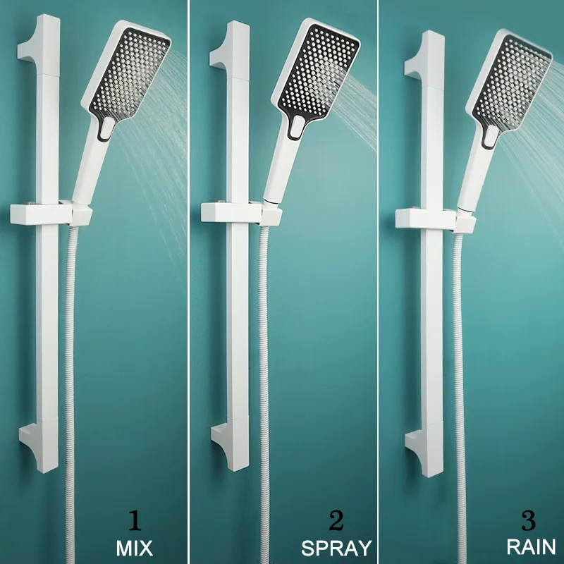 

White Shower Slider Set Wall Mounted High Quality Adjustable Shower Lift Rod with Handheld Shower And Hose Bathroom Accessories