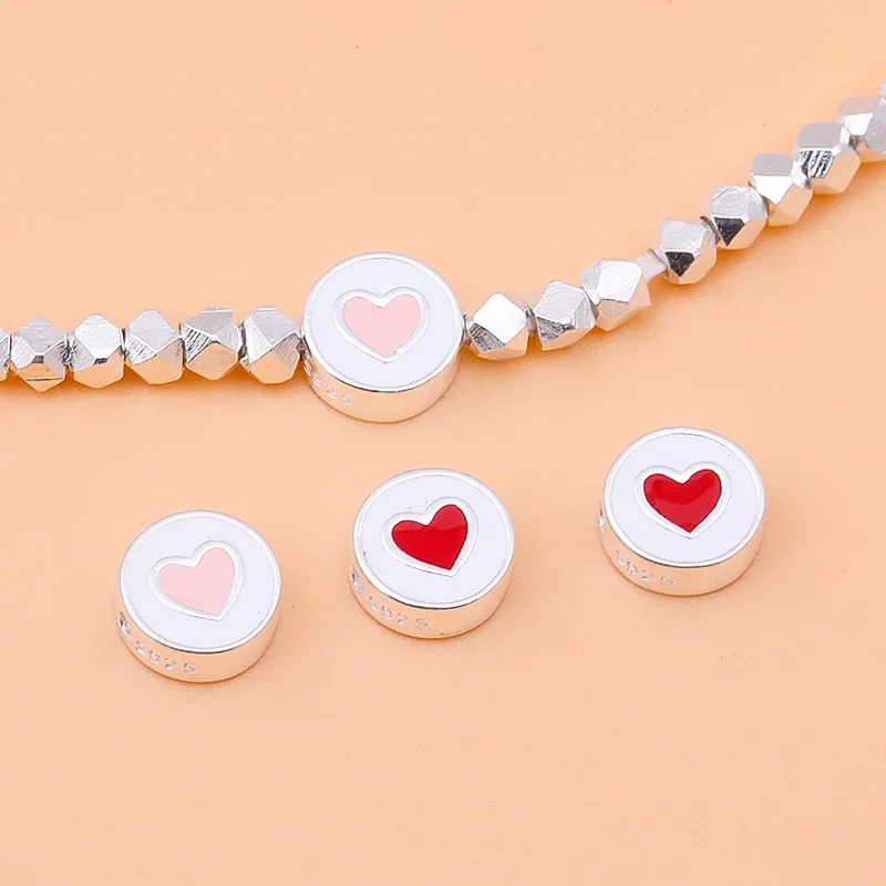 S925 sterling silver drop glue round love beads scattered beads Japanese light luxury jewelry diy accessories material