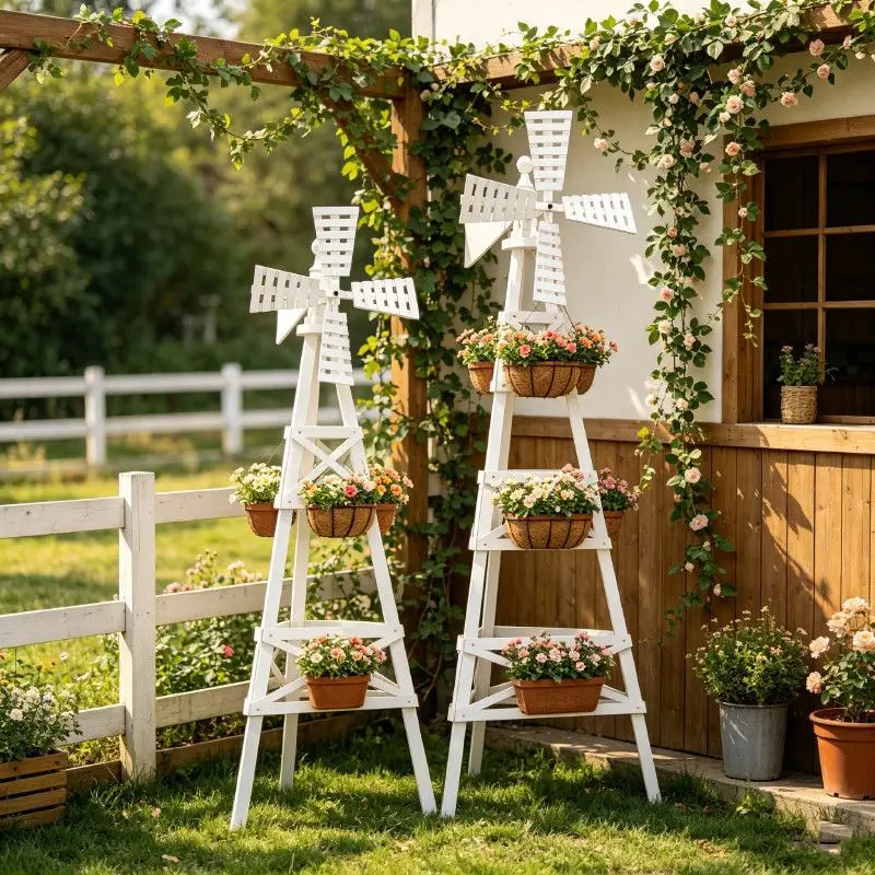 Outdoor windmill flower stand Indoor courtyard villa B & B balcony decoration Windmill anti-corrosion solid wood climbing