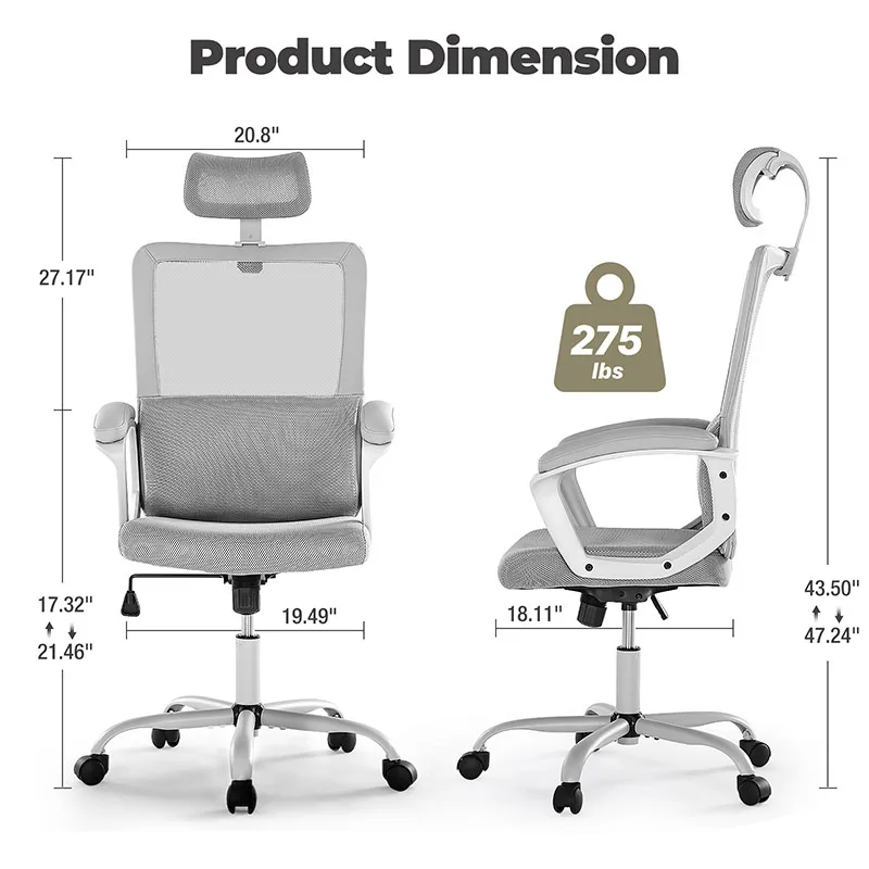 Sedia da ufficio ergonomica Sweetcrispy sedia da scrivania da gioco in rete con schienale alto con poggiatesta regolabile e supporto lombare in loco