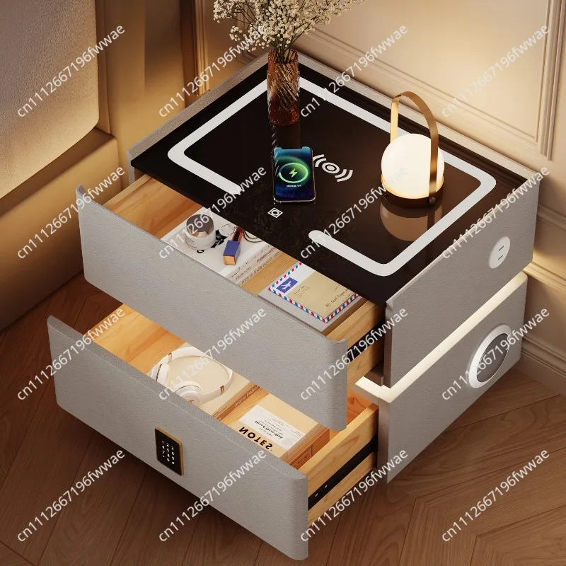 Smart Nightstand with Wireless Charging Floating LED Bedside Table Luxury Modern 2-Tier Storage Drawer Compact Bedroom Furniture