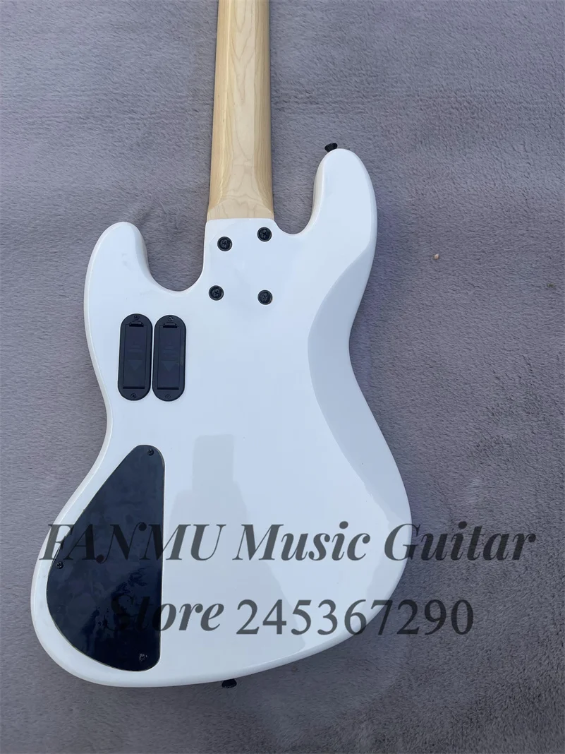 White bass 5-string electric bass basswood body Maple Neck Black inlay Thickened bridge active passive switch Red tortoise shell