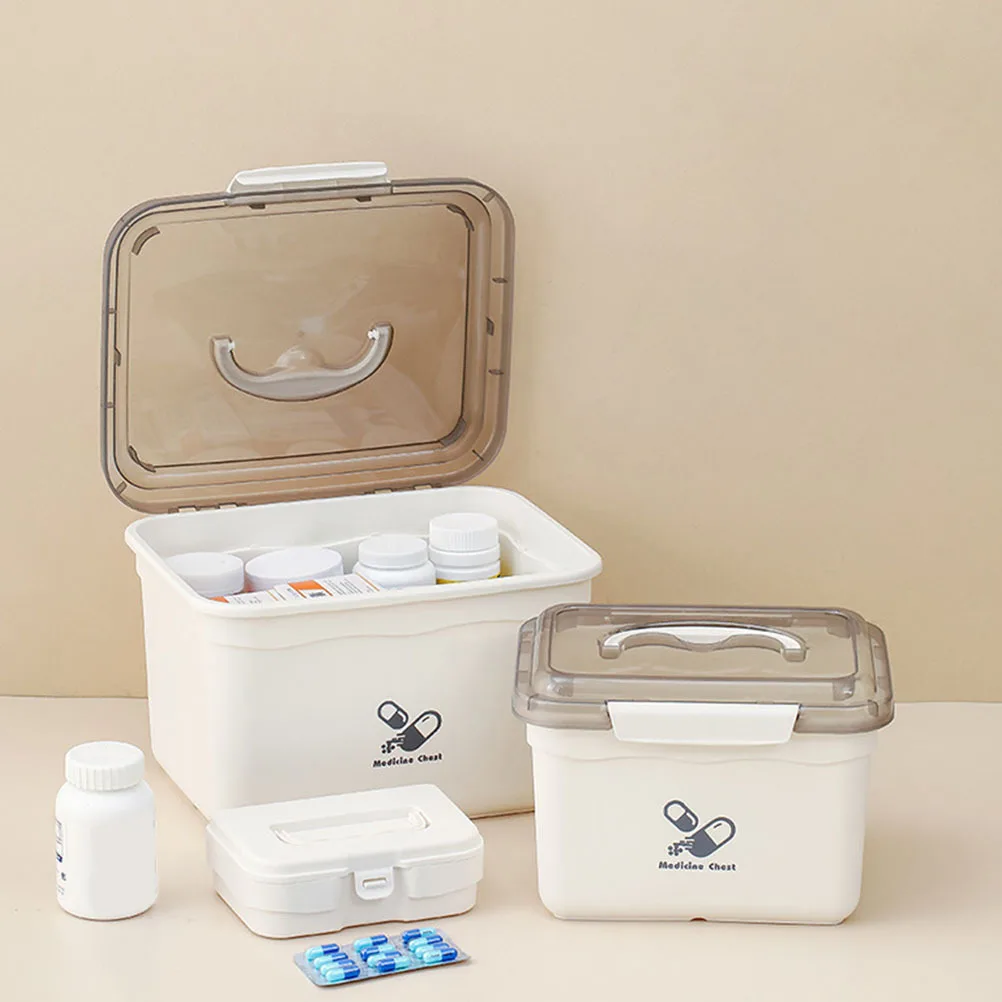 1 مجموعة المحمولة الطب الصدر طبقة مزدوجة صندوق دواء منزلي كبير المعونة حقيبة للتخزين مقبض دائم #3