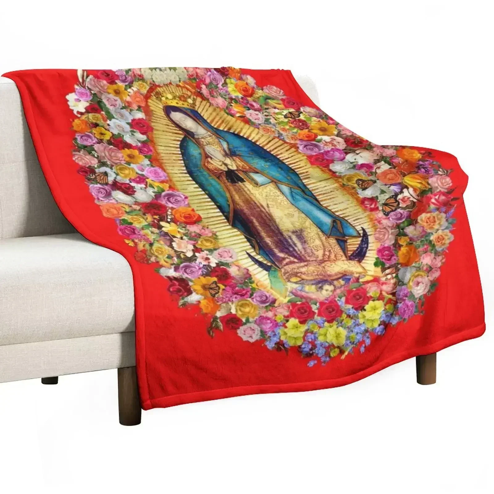 

New Our Lady of Guadalupe Mexican Virgin Mary Saint Mexico Catholic Mask Throw Blanket