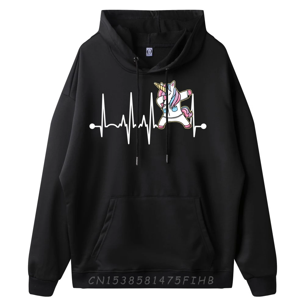 Funny Dab Unicorn Graphic Heartbeat Art White Hoodies Men Men's Shirt Hoodies Street