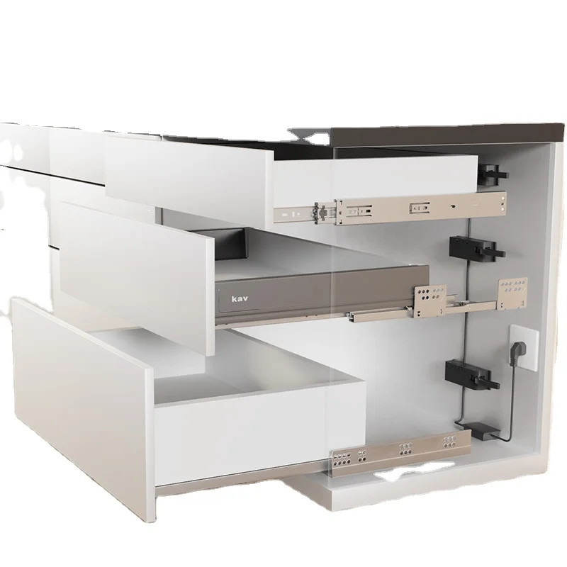 

Intelligent electric furniture hardware ultra-thin box double wall electric power mobile close telescopic channel drawer slide