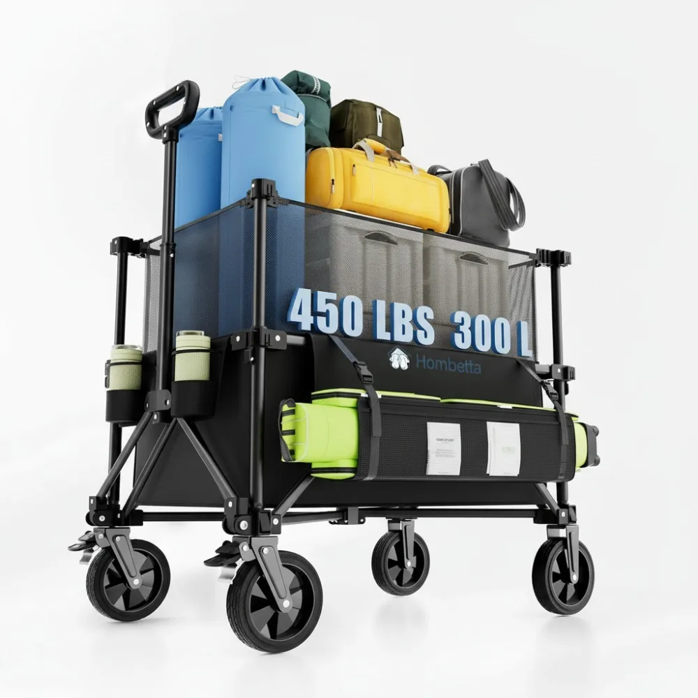 

Foldable Wagon Cart with Wheels, 150L-300L Expandable Capacity, All-Terrain Heavy Duty for Beach Camping Outdoor