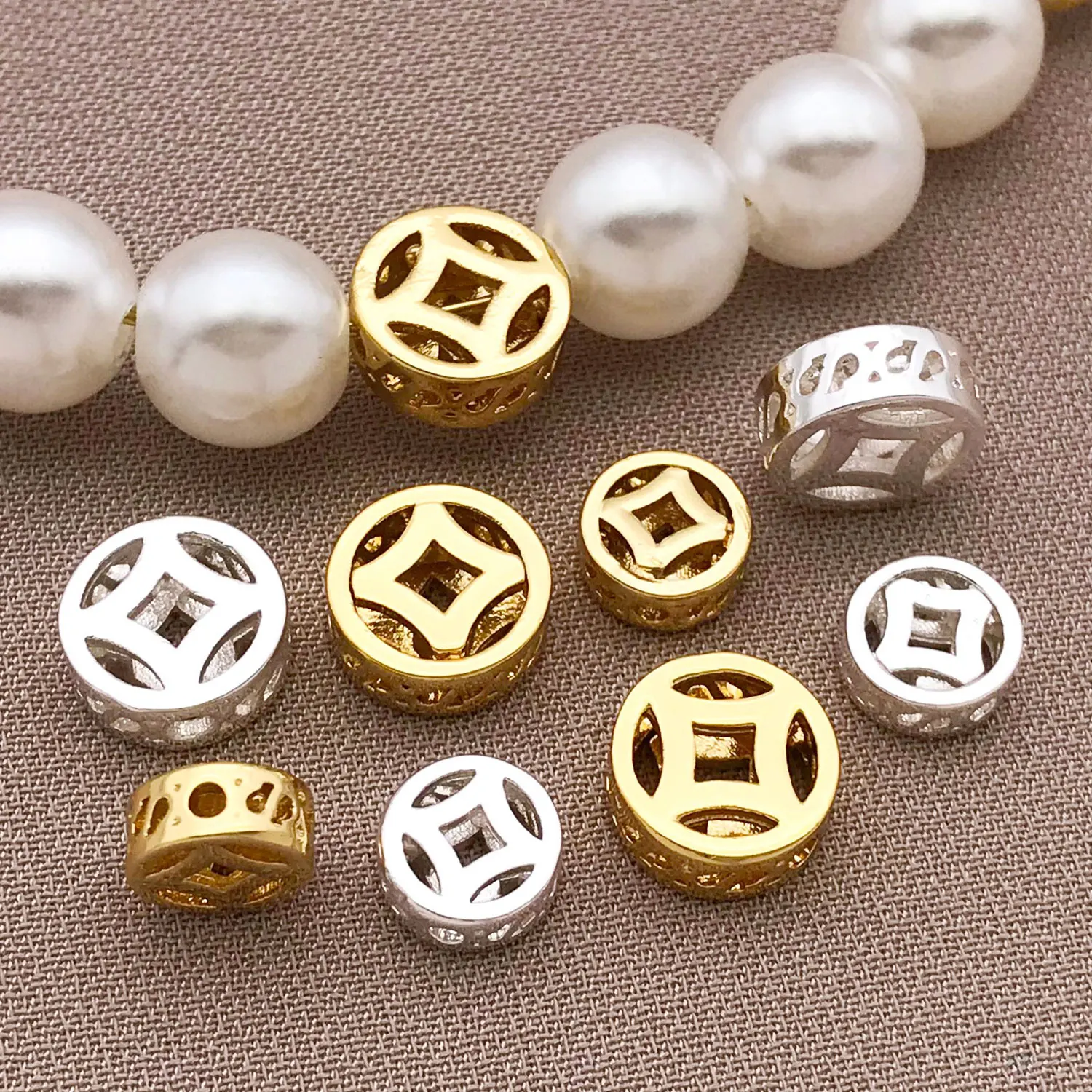 4/8/12pcs/lot 6/8mm 18K Gold-plated Hollow Copper Coins with DIY Handmade Bead Bracelets NecklacesHeadwear Materials Accessories image 3