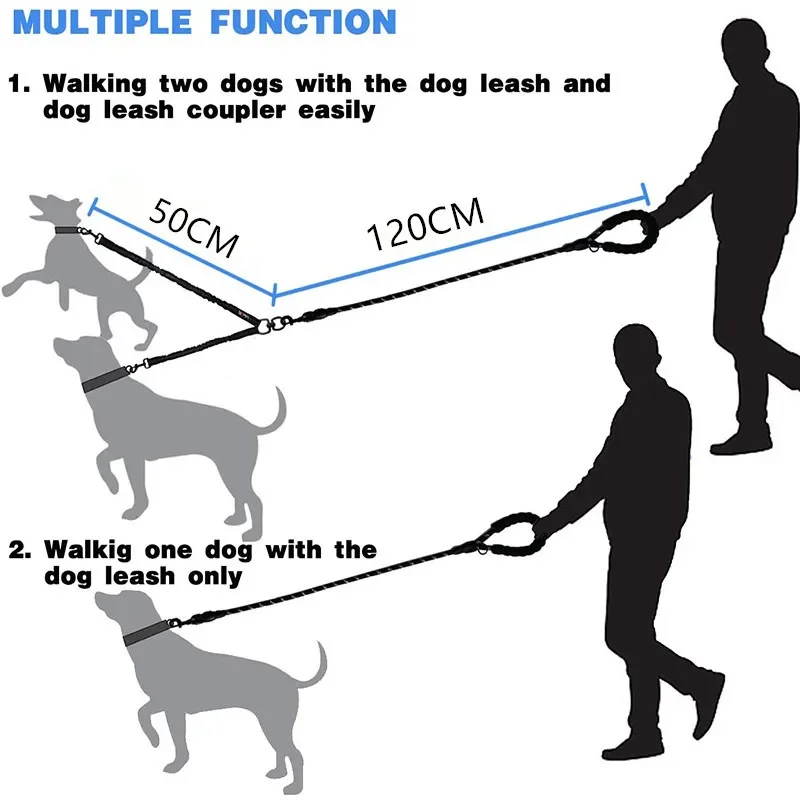 2 in1 Strong Nylon V Shape Adjustable Reflective Pet Dog Leash Two Ways 2 Dogs Pet Lead Dog Accessories for Small Largr Dogs