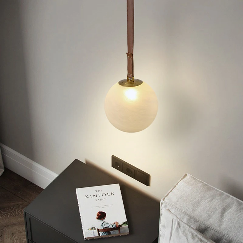 

Brown Leather Pendant Light New Design 20/25/30cm White Glass Dining Room Bedside Kitchen Foyer Lamp E27 Bulb