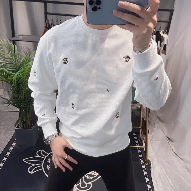 Casual Trendy Hoodie Men's Round Neck Fashionable Embroidered Personalized Top Men's Long Sleeved Handsome