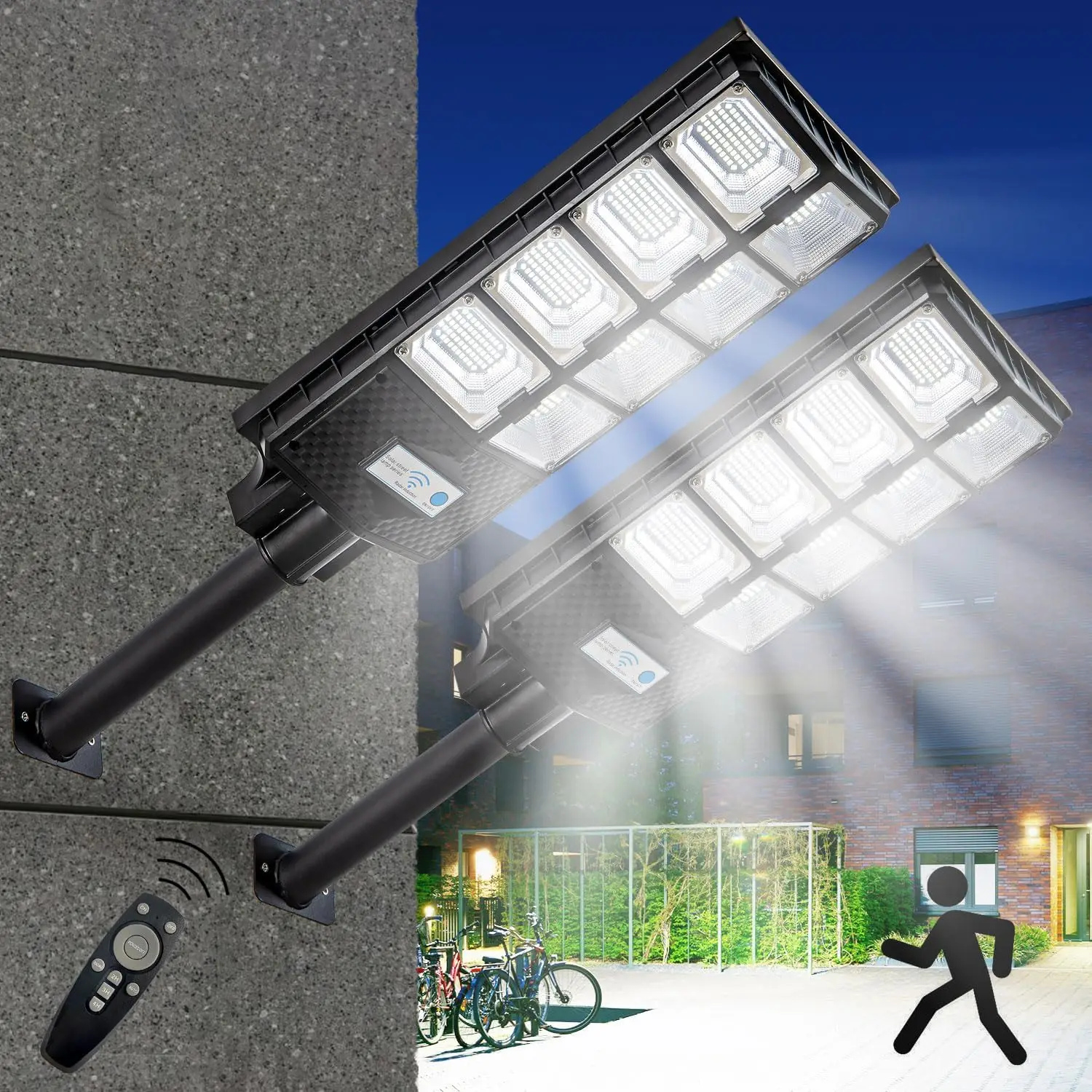 

Solar Street Lights with Motion Sensor, IP67 Waterproof, Auto Dusk to Dawn, Bright LED for Outdoor Areas (2 Pack)