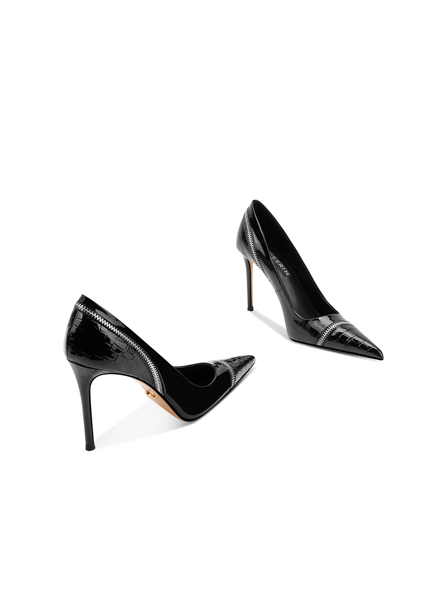 Autumn new pointed shallow mouth leather zipper decoration single shoe banquet dress daily slim high-heeled women's shoes