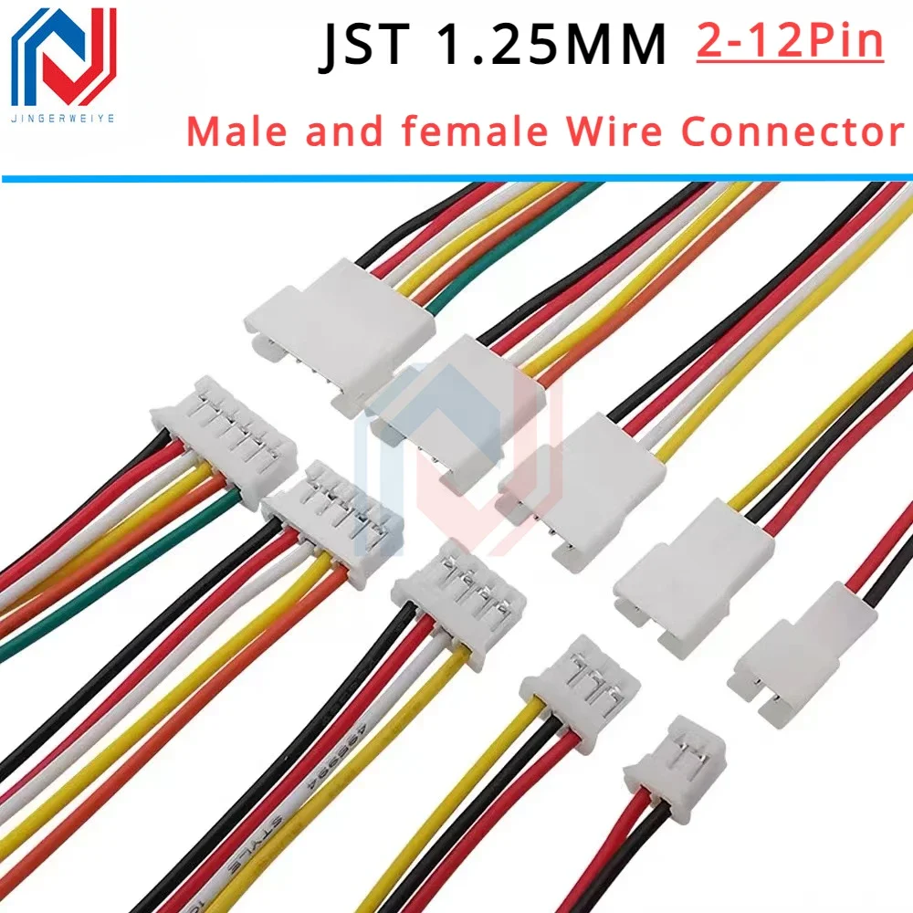 10Pcs JST 1.25 Male Female Wire Connector Pitch 1.25mm 2P 3P 4P 5P 6P 7P 8P 9P 10P 11P 12Pin Plug Jack Terminal Cable 10 20 30CM