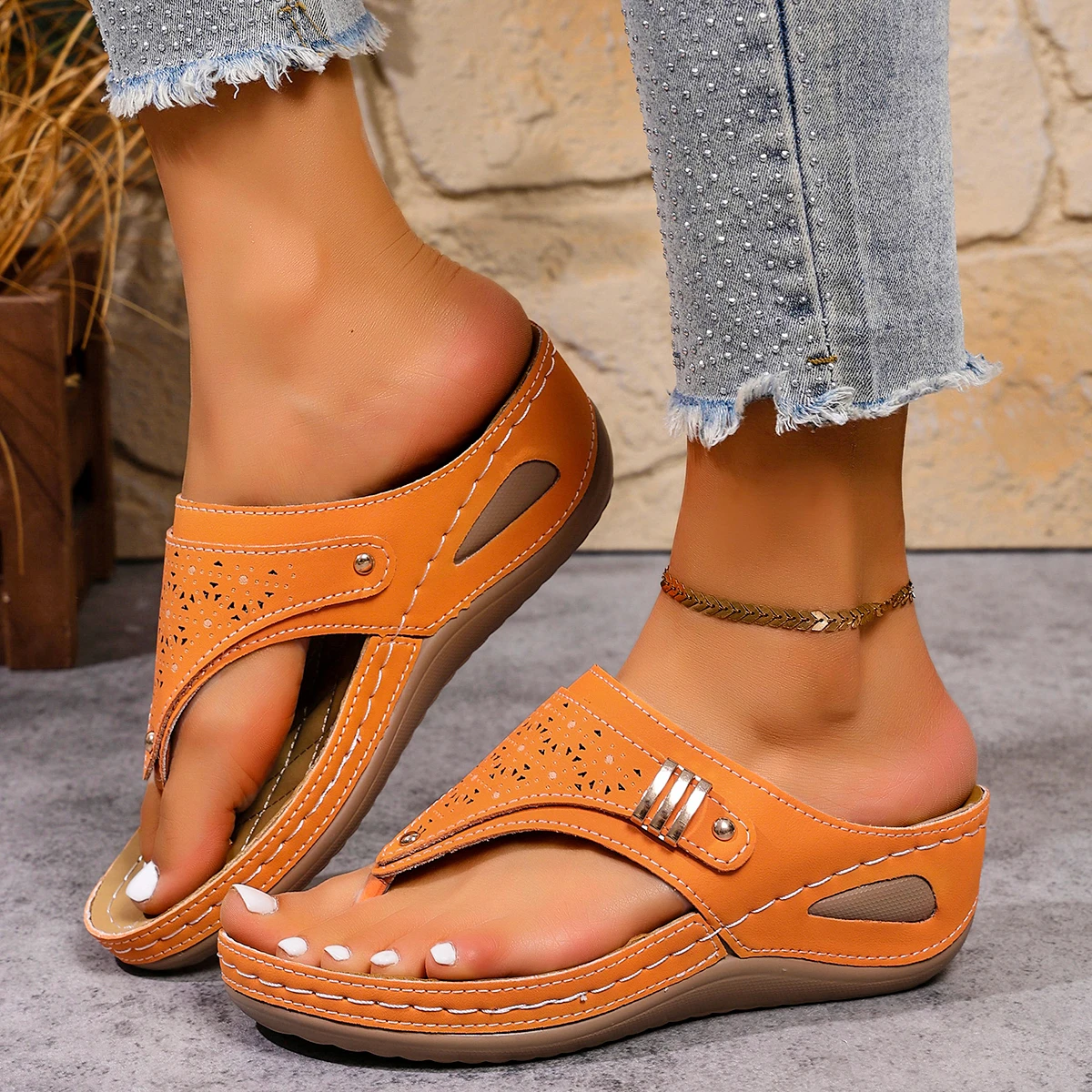 النساء النعال منصة الانزلاق على النعال إسفين صندل كاجوال حجم كبير الشاطئ المضادة للانزلاق الشاطئ في الهواء الطلق أحذية النساء الشرائح النساء #4