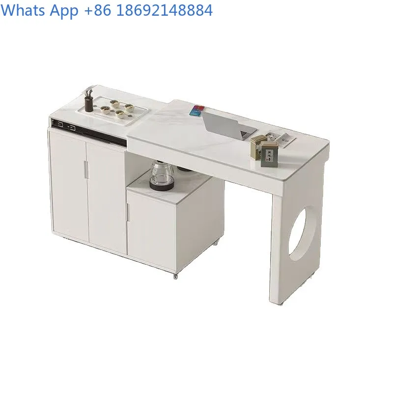 Portable Expandable Rotating Tea Cart with Luxury Kettle Integrated Balcony Home Compact Marble Tea Table Chair Set