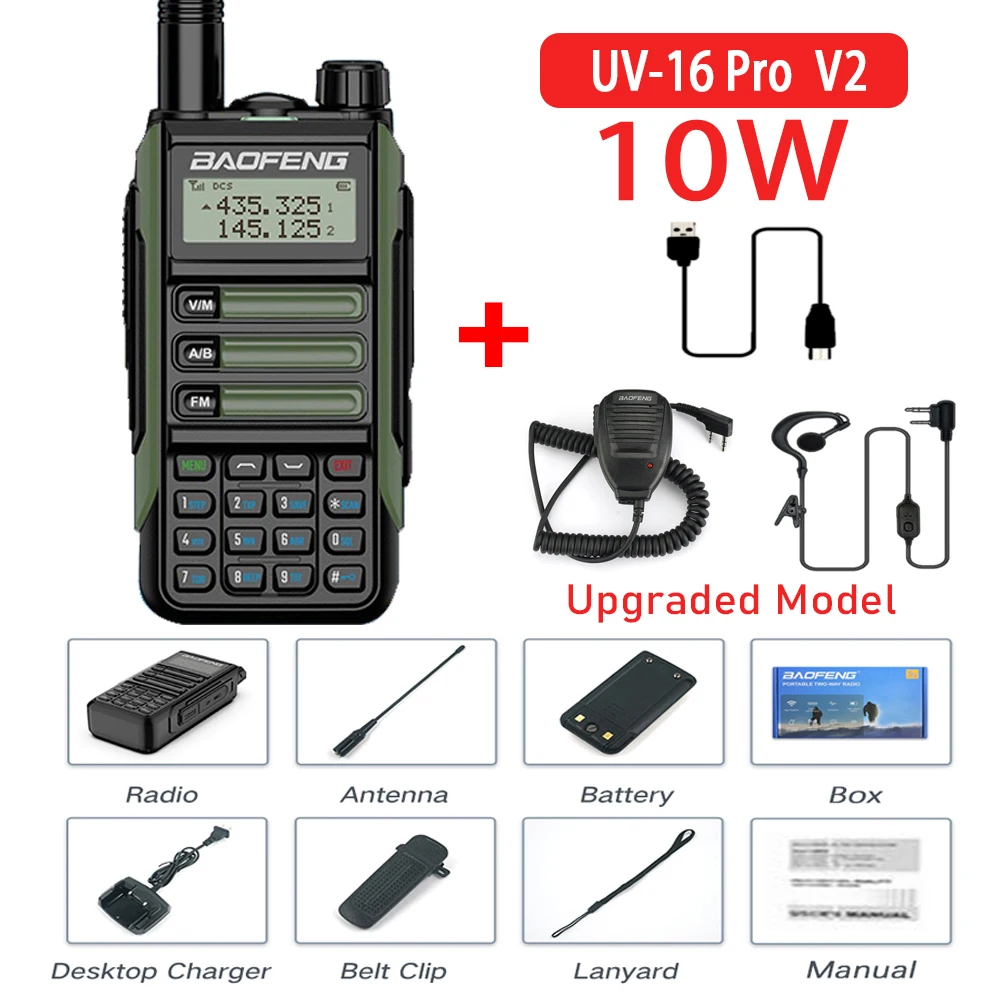 2022 BaoFeng UV-16 PRO High Power Antenna Walkie Talkie Type-C Charger Long Range Waterproof UV16 Transceiver Ham TwoWay Radio