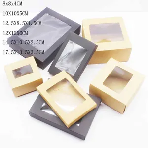 Geschenkpakete mit Fenstern, weißes Kraftpapier, schwarze Weihnachtsgeschenkboxen, Kuchenverpackung, Hochzeit, Familienparty, Pfannkuchen, DIY, 10 9 Hauptgebäudebuilderverkäufe - №6