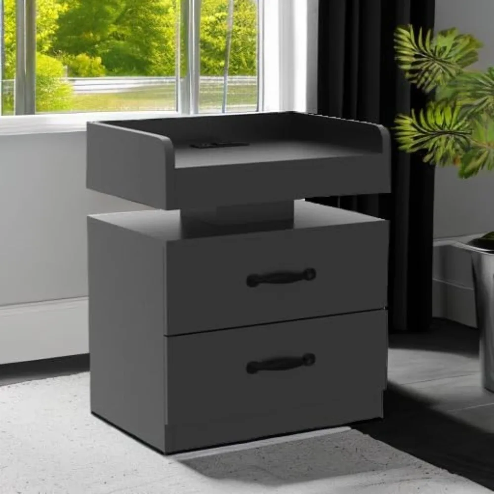 منضدة مع محطة شحن، حامل ليلي مع أضواء LED، طاولة نهاية LED حديثة، مجموعة من 2، حامل ليلي مع 2 dr #6