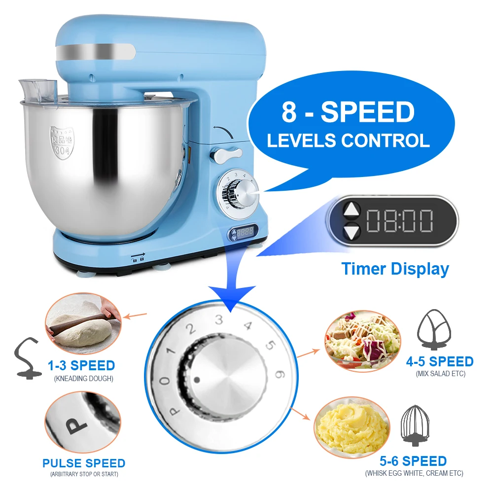 OEM 5.7L  Multifunction Dough Electric Cake Mixer Household Kitchen Machines Stand Food Mixers With LCD Timer