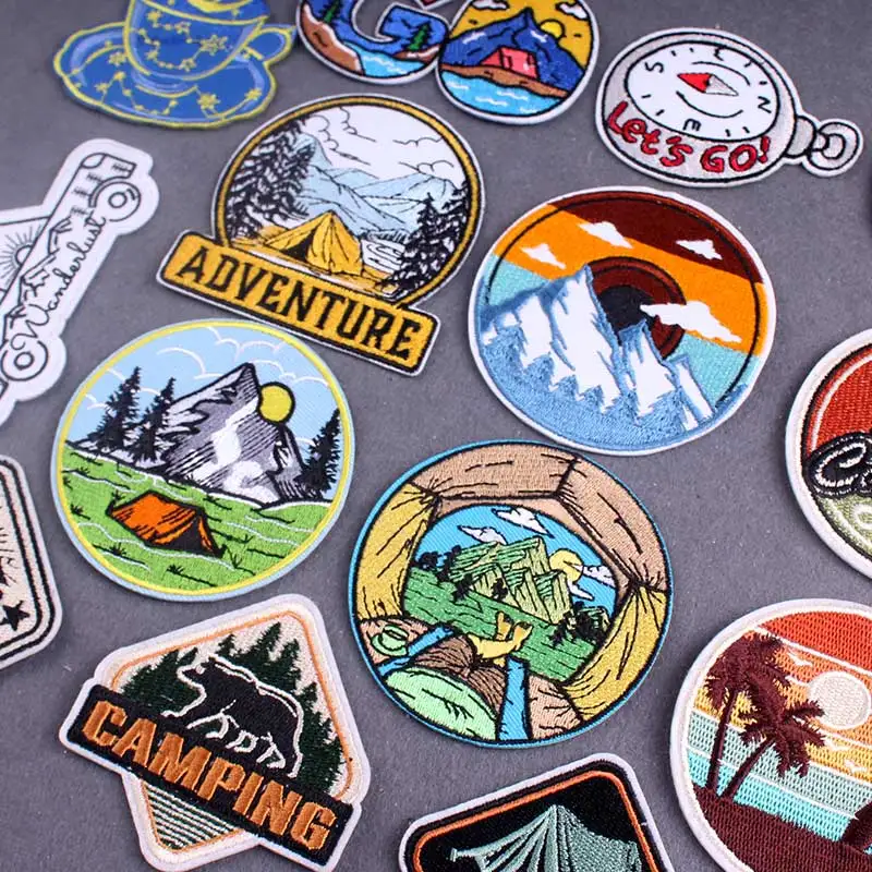 Camping Patch Badges On Backpack DIY Adventure Stripes Embroidery Patches For Clothing Mountain Iron On Patches On Clothes