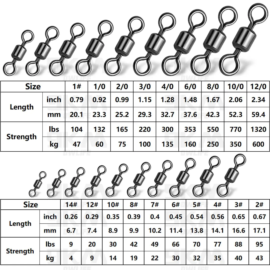 Fishing Rolling Barrel Swivel Tackle 100Pcs Ball Bearing Fishing Swivel Snap Connector Saltwater Gunsmoke Nickel Lures Connector