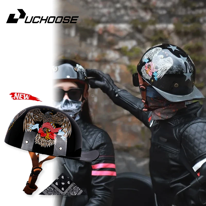 Uchoe czapka z daszkiem kask motocyklowy w stylu Vintage Retro kaski letni otwarty skuter Cruiser Chopper Gangster DS mężczyźni kobiety dziecko