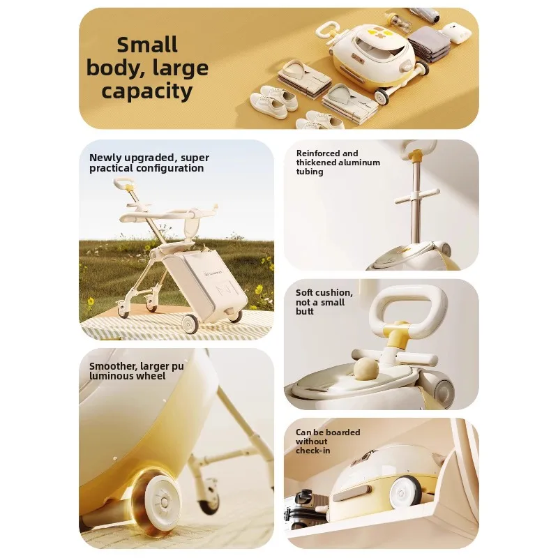 Kids Travel Suitcase Can Ride and Walk Multi-function Luggage Pulling Cart Travel Seat Carrier Bag Carry-On Luggage for Children