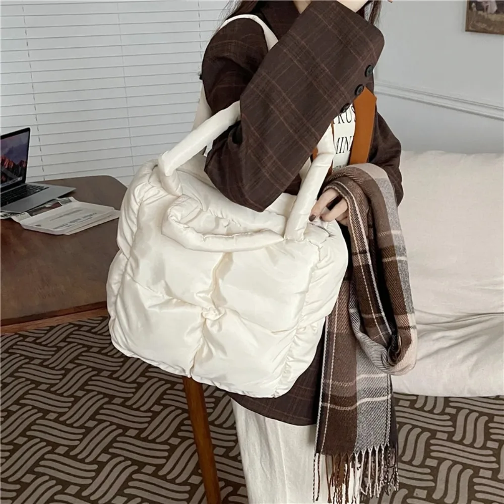 Fashion Nylon Cloth Puffy Shoulder Bag Soft Large Capacity Down Feather Handbag Padded Quilted Space Cotton Shopping Tote view 3